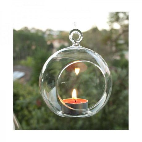 24 Bulk Buy of Hanging Clear Glass Ball Tealight Candle Holder - 10cm Diameter / High - Wedding Globe Decoration Terrarium Succulent Plant Mini Garden Holder Decor Craft Gift