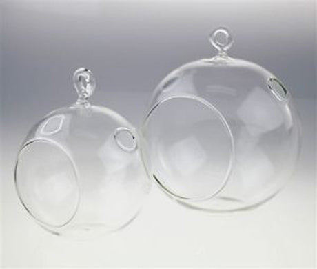 24 Bulk Buy of Hanging Clear Glass Ball Tealight Candle Holder - 10cm Diameter / High - Wedding Globe Decoration Terrarium Succulent Plant Mini Garden Holder Decor Craft Gift