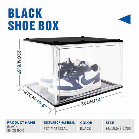10PC Black Stackable Shoe Display Box Hard Acrylic Sneaker Storage Containers Case