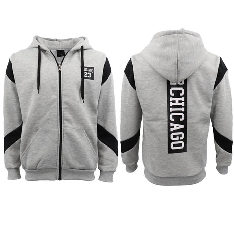 Men's Fleece Zip Up Hoodie Shirt Chicago Bulls 23 Michael Jordan Sweat Jacket, Black, 2XL