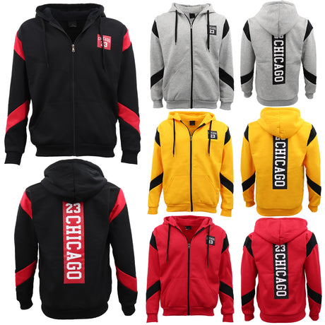 Men's Fleece Zip Up Hoodie Shirt Chicago Bulls 23 Michael Jordan Sweat Jacket, Red, 2XL