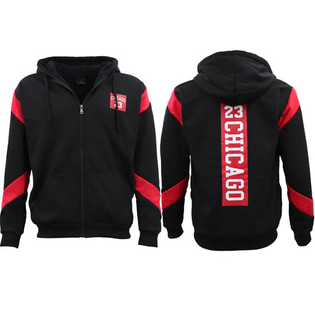 Men's Fleece Zip Up Hoodie Shirt Chicago Bulls 23 Michael Jordan Sweat Jacket, Red, 2XL