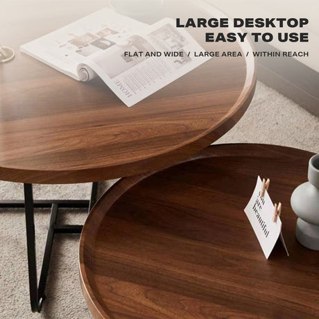 Removable Set of 2 Round Coffee Table Walnut Nesting Side End Table Furniture