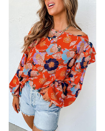 Azura Exchange Floral Print Ruffle Puff Sleeve Blouse - L