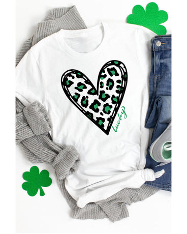 Azura Exchange Leopard Heart Print St Patricks Day T Shirt