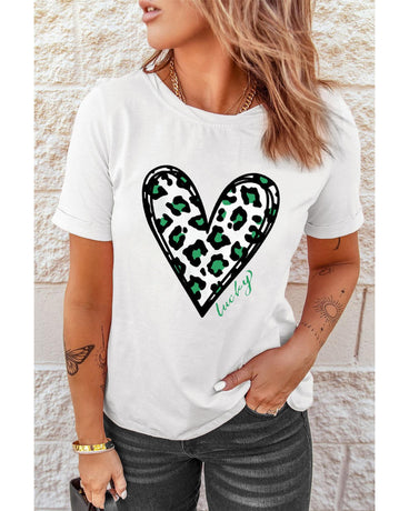 Azura Exchange Leopard Heart Print St Patricks Day T Shirt