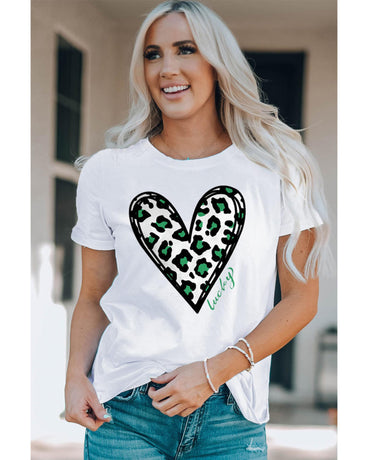 Azura Exchange Leopard Heart Print St Patricks Day T Shirt
