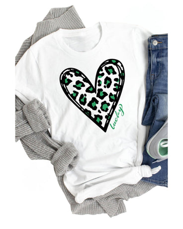 Azura Exchange Leopard Heart Print St Patricks Day T Shirt