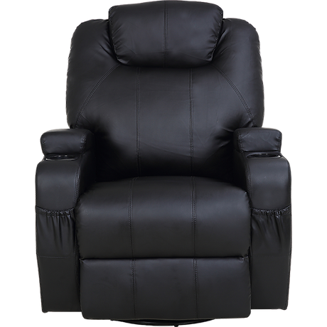 Black Massage Sofa Chair Recliner 360 Degree Swivel PU Leather Lounge 8 Point Heated
