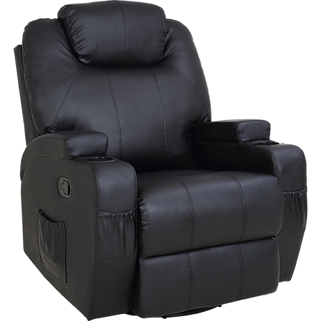 Black Massage Sofa Chair Recliner 360 Degree Swivel PU Leather Lounge 8 Point Heated