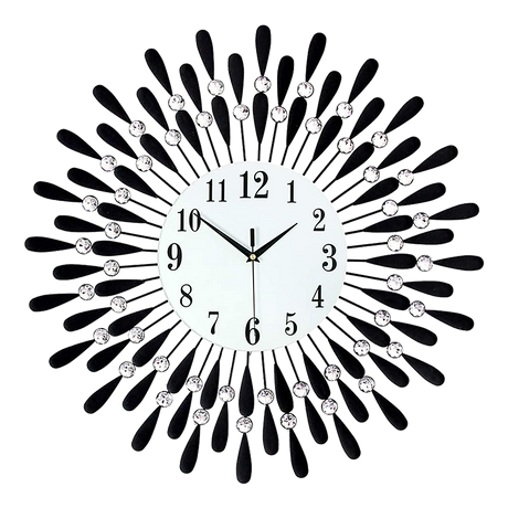 Large Modern 3D Crystal Wall Clock Luxury Art Metal Round Home Decor