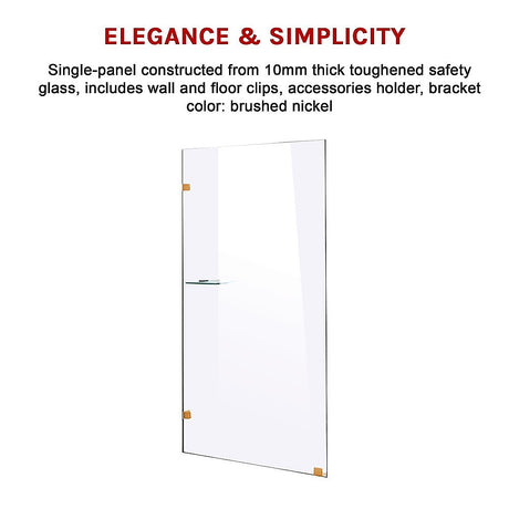 900 x 2000mm Frameless 10mm Safety Glass Shower Screen
