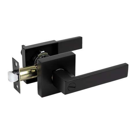 Door Handle Set Lever Privacy Function Square Black