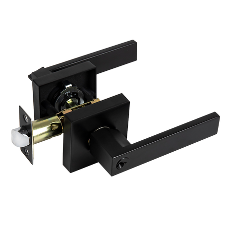 Door Handle Set Lever Privacy Function Square Black
