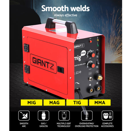 GIANTZ MIG MAG Welding Machine DC Inverter MMA Welder Gas Gasless Portable 220A
