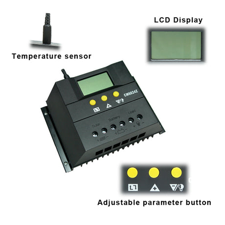 60A 12V/24V LCD Solar Panel Battery Regulator Charge Controller Auto PWM