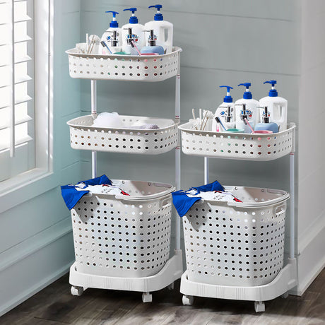 3 Tier Bathroom Laundry Clothes Baskets Bin Hamper Mobile Rack Removable Shelf