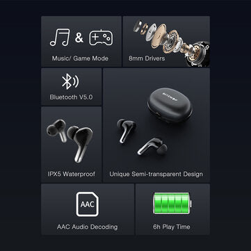 BlitzWolf® BW-FYE18 TWS bluetooth Earphone Wireless Earbuds Game Music Mode AAC Audio Semi-transparent Unique Earbuds with Mic