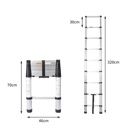 Multipurpose Ladder Telescopic Aluminum One Button Retraction Slow Down 2.6M