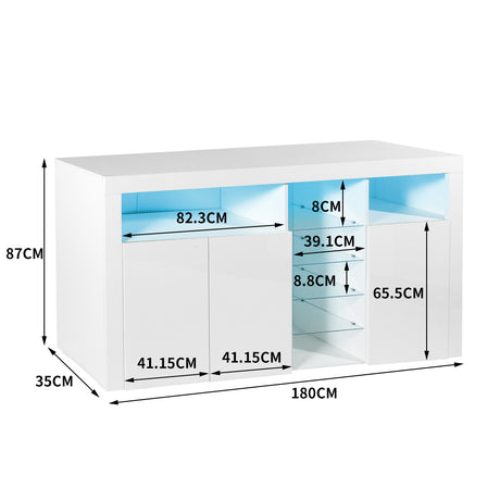 Levede Buffet Sideboard Cabinet Storage Modern High Gloss Cupboard White