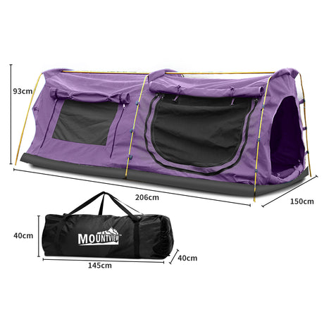 Mountview Double King Swag Camping Swags Canvas Dome Tent Hiking Mattress Purple