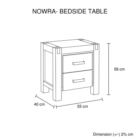 Nowra 2 Drawer Bedside Table