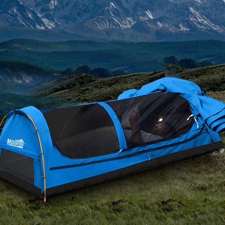 Mountview Double Swag Camping Swags Canvas Dome Tent Hiking Mattress Blue