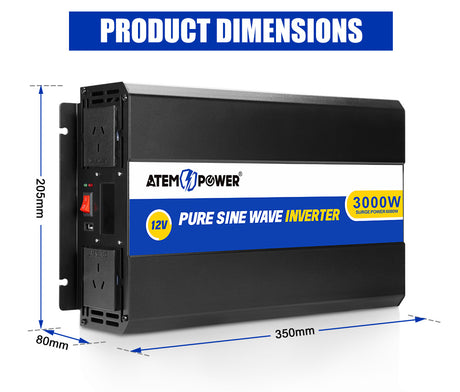 Power Inverter 12V to 240V 3000W/6000W Pure Sine Wave Camping Car Boat