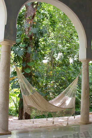Deluxe Outdoor Cotton Mexican Hammock in Cream Colour Queen Size