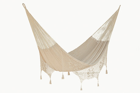 Deluxe Outdoor Cotton Mexican Hammock in Cream Colour Queen Size