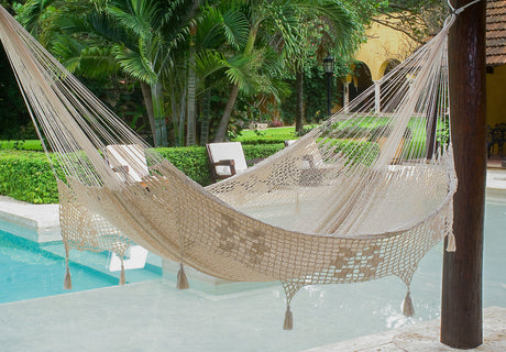 Deluxe Outdoor Cotton Mexican Hammock in Cream Colour Queen Size