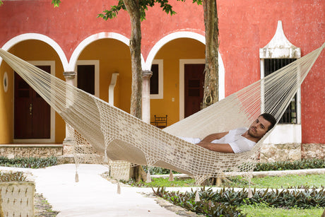 Deluxe Outdoor Cotton Mexican Hammock in Cream Colour Queen Size