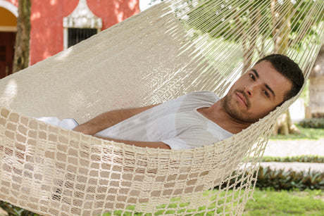 Deluxe Outdoor Cotton Mexican Hammock in Cream Colour Queen Size