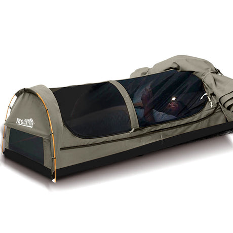 Mountview Camping Swags Canvas Swag Tent Kings Pole Daddy Bag Awning Double Grey