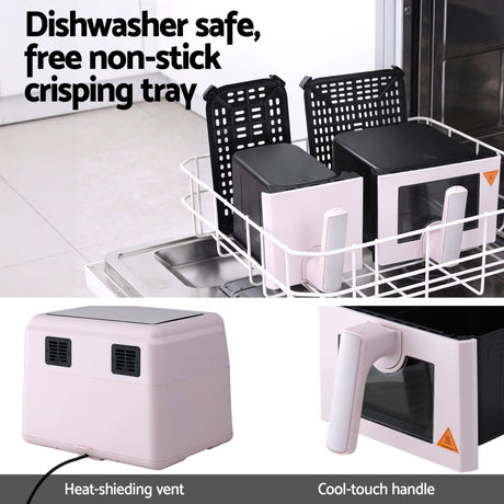 Devanti Air Fryer 9L Dual Zone Fryers 2600W Pink