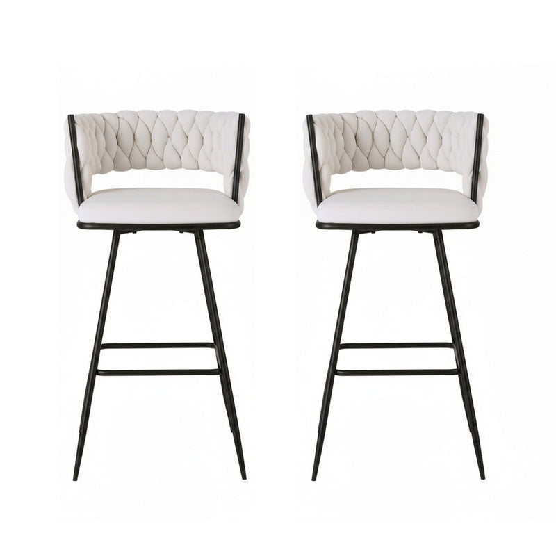 Artiss 2x Bar Stools Kitchen Dining Chair Counter Stool Woven Velvet Metal Ivory