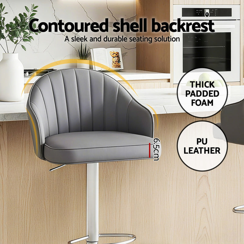 Artiss 4x Bar Stools Kitchen Swivel Gas Lift Counter Chair Shell Leather Grey
