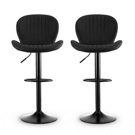 Artiss 2x Bar Stools Kitchen Swivel Gas Lift Counter Chair Shell Leather Black