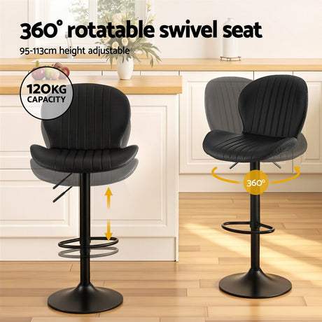 Artiss 2x Bar Stools Kitchen Swivel Gas Lift Counter Chair Shell Leather Black