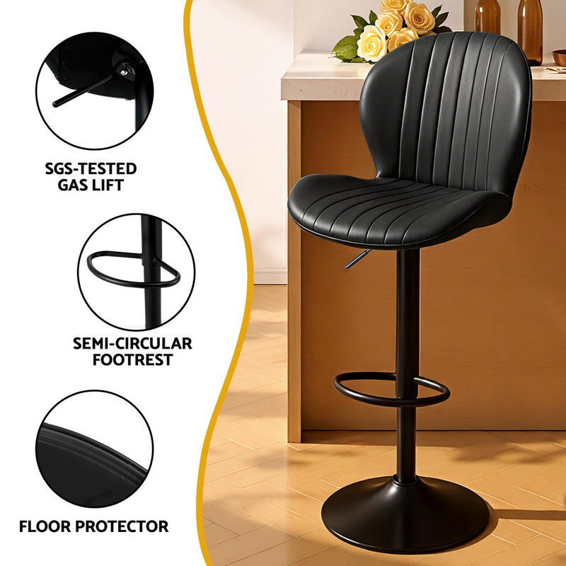 Artiss 4x Bar Stools Kitchen Swivel Gas Lift Counter Chair Shell Leather Black