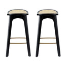 Artiss 2x Bar Stools Rattan Counter Kitchen Dinning Chair Bamboo Saddle Black