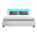 Artiss Bed Frame Queen Size LED Gas Lift White COLE