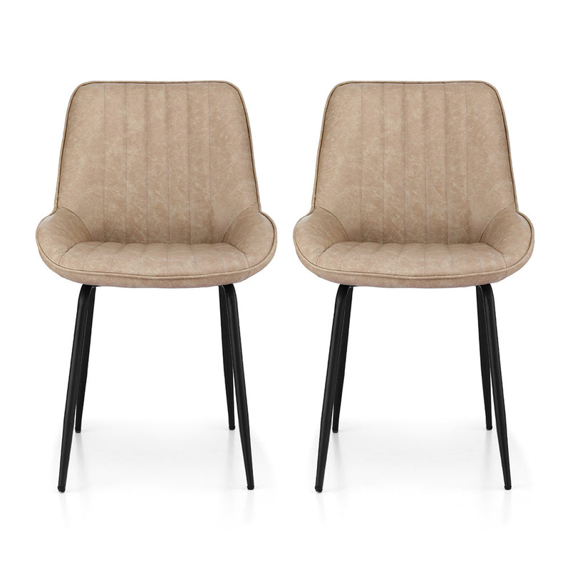 Artiss 2x Dining Chairs Retro PU Leather Kitchen Lounge Cafe Accent Chair Khaki