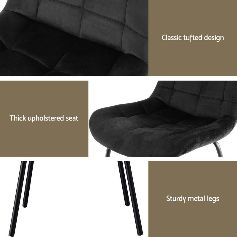 Artiss 4x Dining Chairs Velvet Tufted Kitchen Lounge Cafe Accent Chair Black