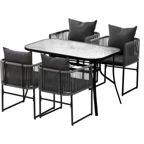 Gardeon 5PCS Outdoor Dining Set Table and Chairs Rope Patio Furniture Garden Black