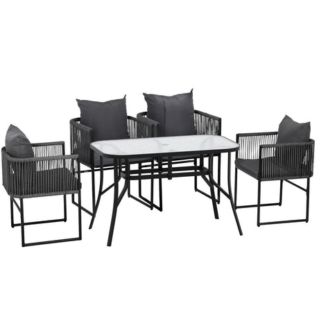 Gardeon 5PCS Outdoor Dining Set Table and Chairs Rope Patio Furniture Garden Black