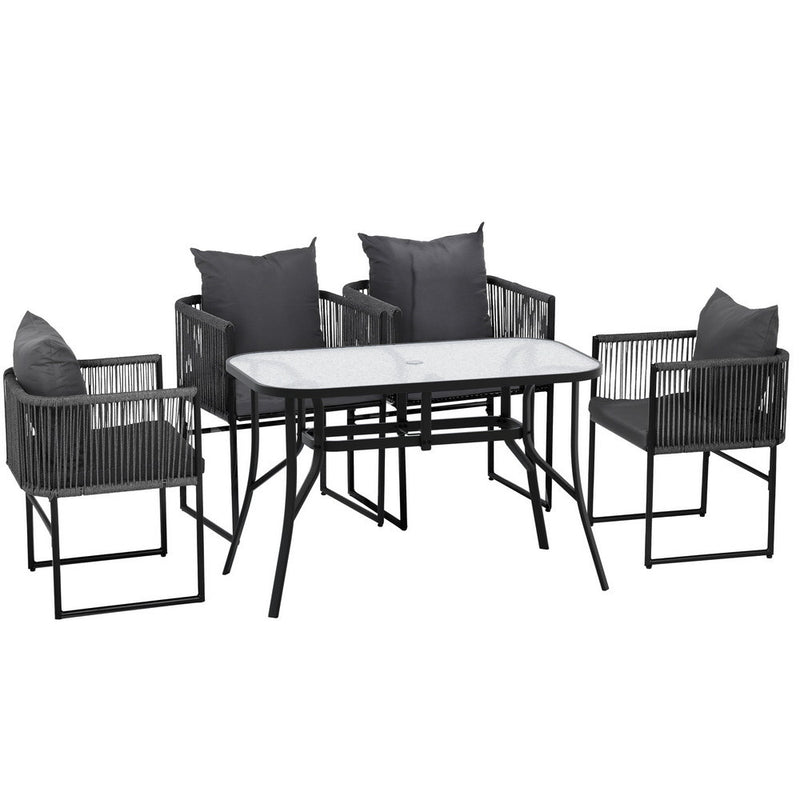 Gardeon 5PCS Outdoor Dining Set Table and Chairs Rope Patio Furniture Garden Black