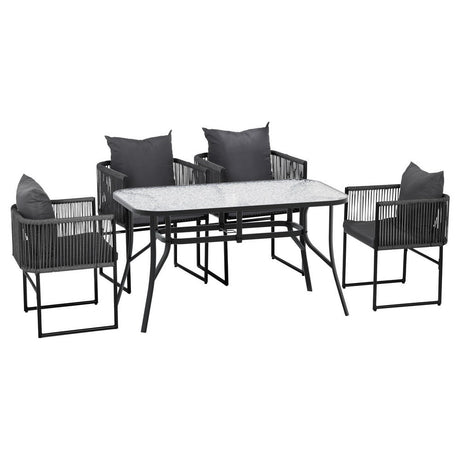 Gardeon 5PC Outdoor Dining Set Table and Chairs Patio Furniture Garden Bistro Set Black