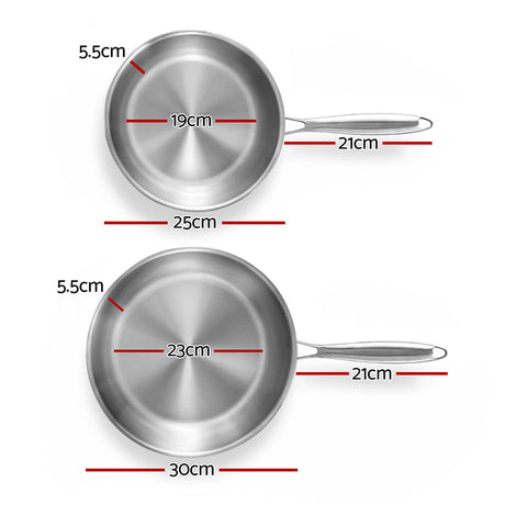 5-star Chef Frying Pan Stainless Steel Uncoated Twin Frypan Set 25/30cm Silver