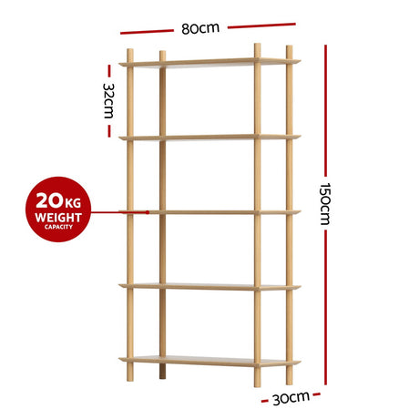 Artiss Bookshelf 5 Tiers Bookcase Display Shelves Wooden Storage Stand Rack Pine